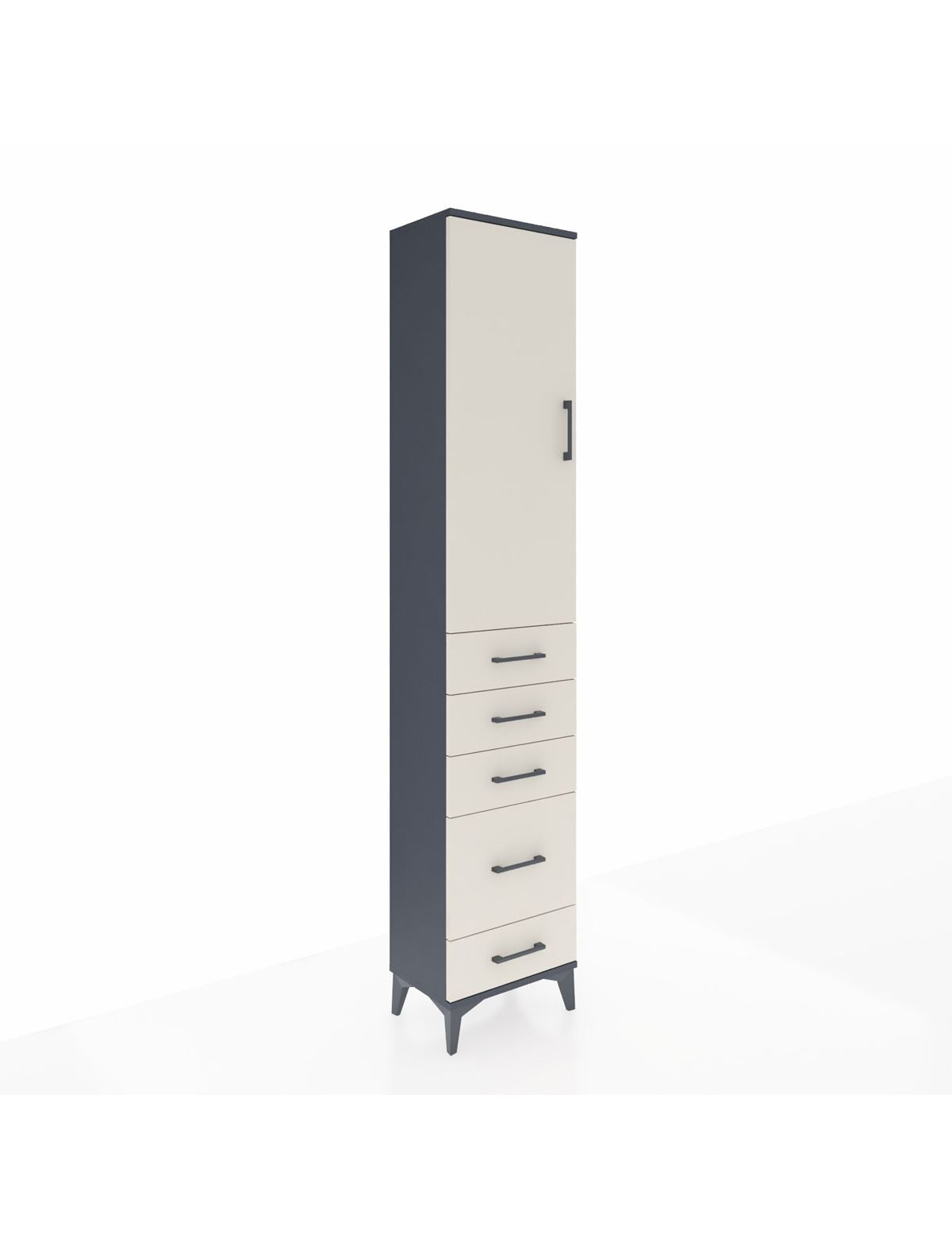 Arges Dolap 3 Raflı 5 Çekmeceli Tek Kapaklı 44x30x221 Antrasit-Aytaşı