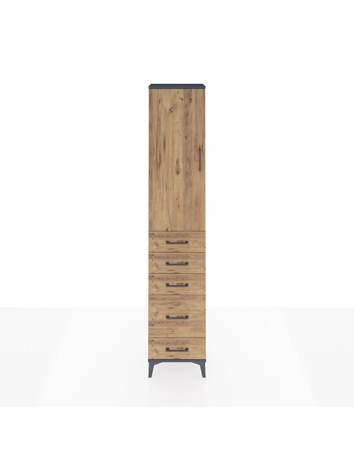 Arges Dolap 3 Raflı 5 Çekmeceli Tek Kapaklı 44x30x221 Antrasit-Çam