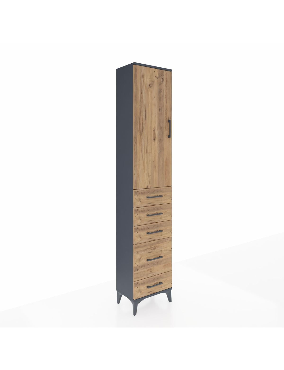 Arges Dolap 3 Raflı 5 Çekmeceli Tek Kapaklı 44x30x221 Antrasit-Çam