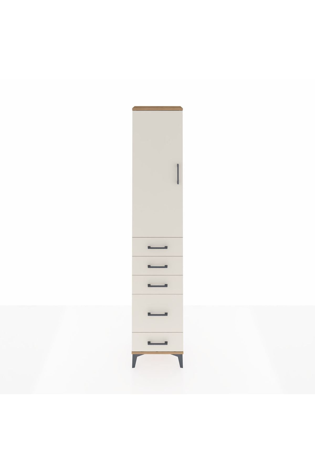 Arges Dolap 3 Raflı 5 Çekmeceli Tek Kapaklı 44x30x221 Çam-Aytaşı