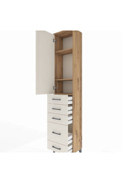 Arges Dolap 3 Raflı 5 Çekmeceli Tek Kapaklı 44x30x221 Çam-Aytaşı