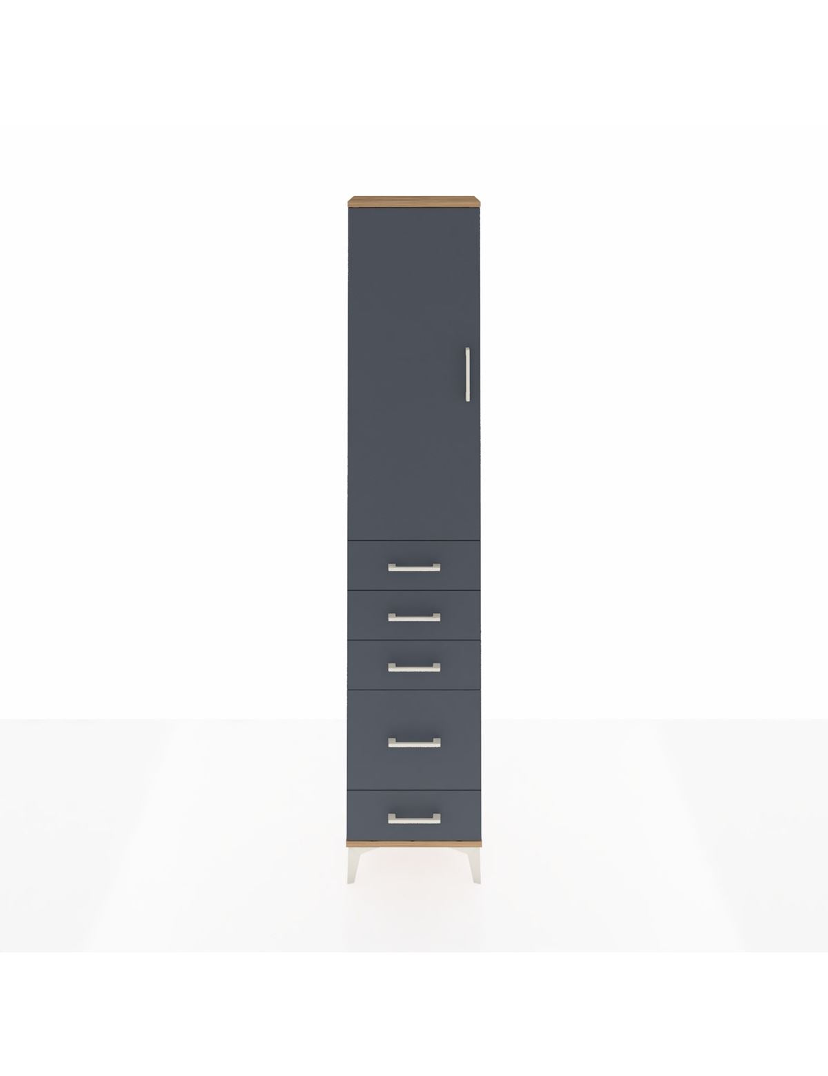 Arges Dolap 3 Raflı 5 Çekmeceli Tek Kapaklı 44x30x221 Çam-Antrasit