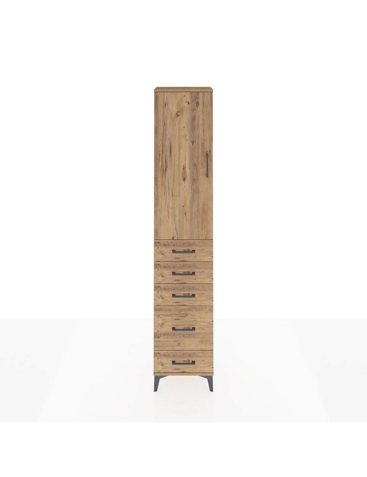 Arges Dolap 3 Raflı 5 Çekmeceli Tek Kapaklı 44x30x221 Çam-Çam