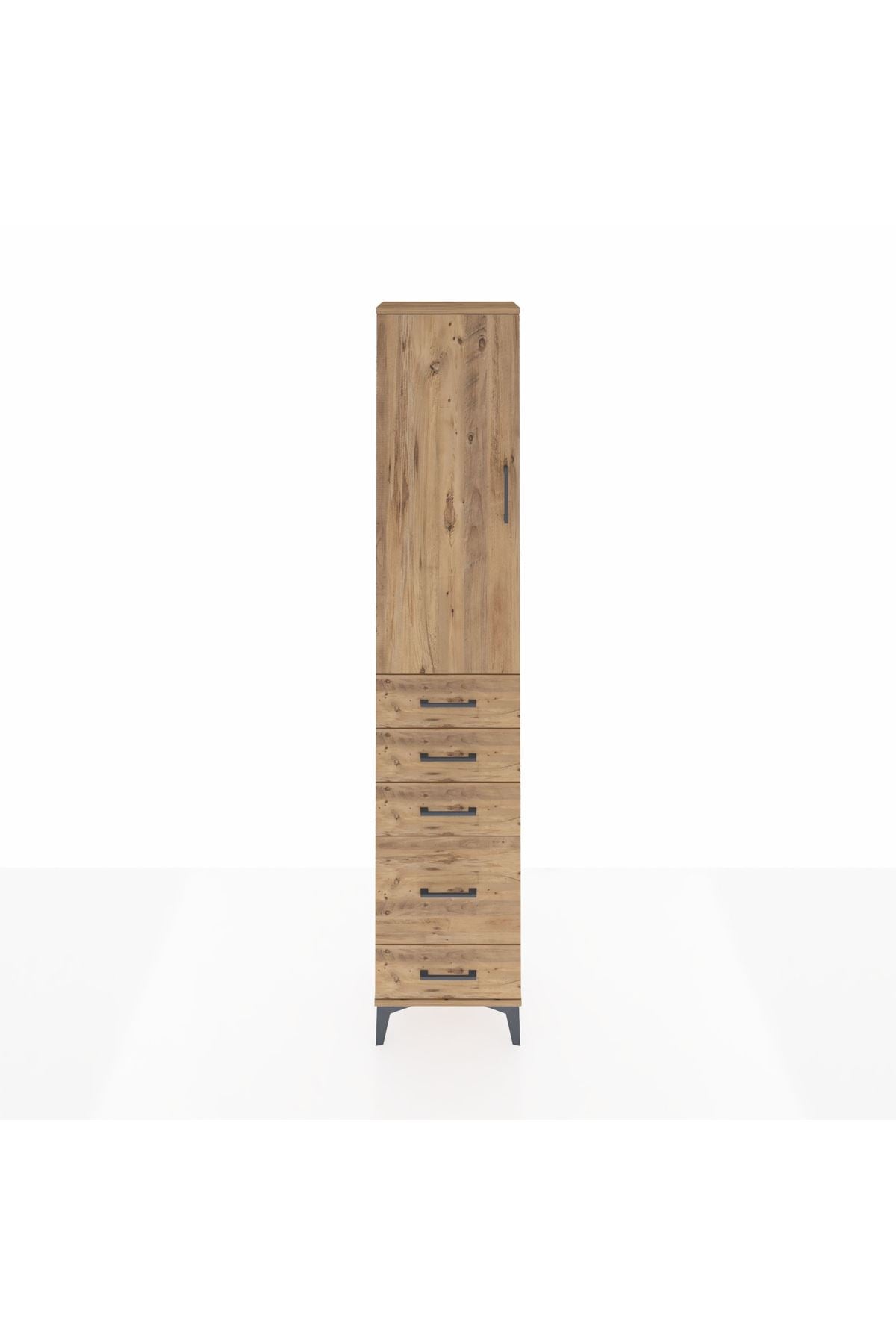 Arges Dolap 3 Raflı 5 Çekmeceli Tek Kapaklı 44x30x221 Çam-Çam