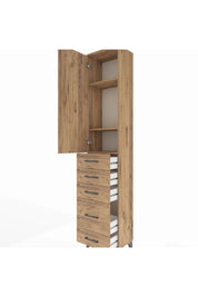 Arges Dolap 3 Raflı 5 Çekmeceli Tek Kapaklı 44x30x221 Çam-Çam