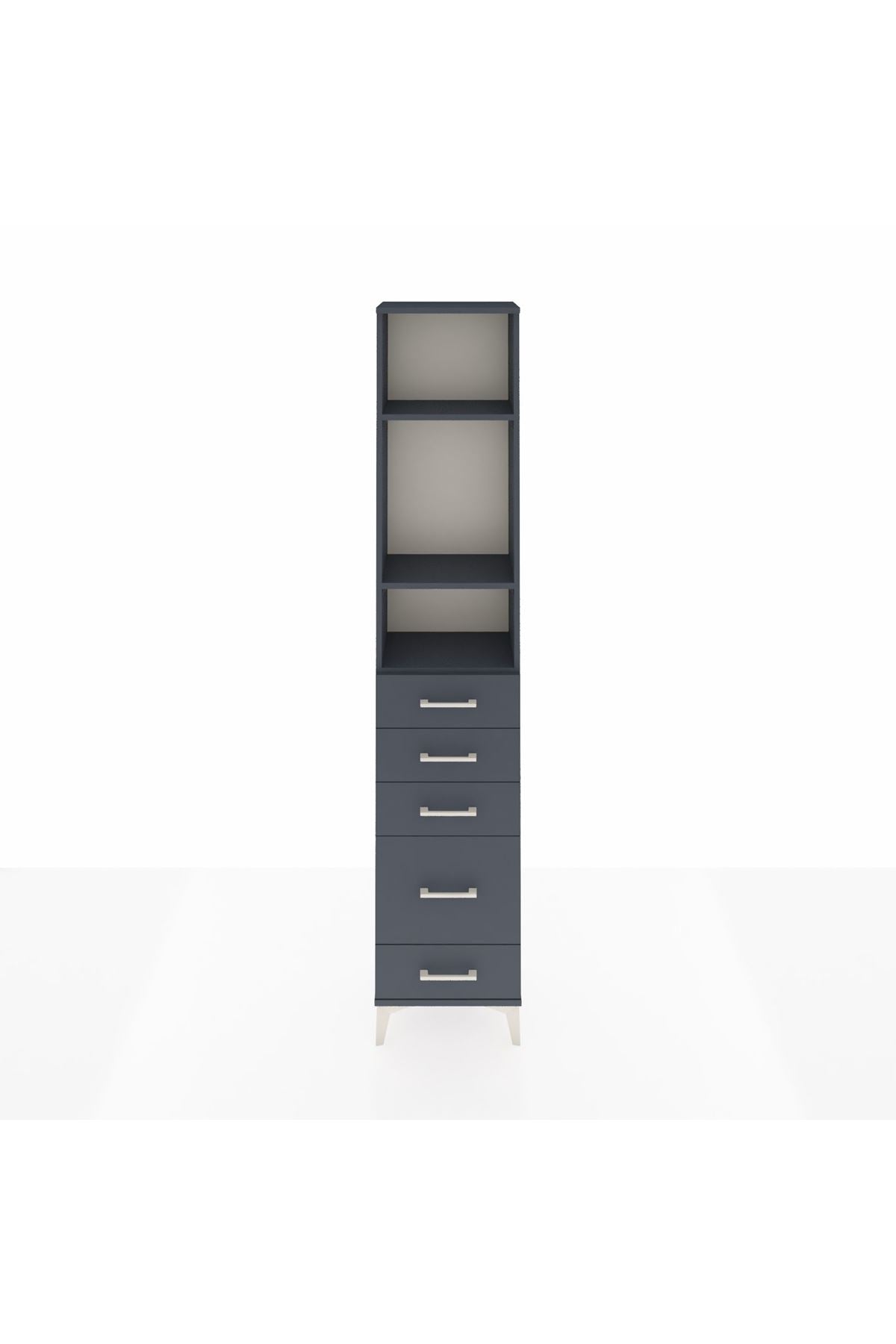 Arges Dolap 3 Raflı 5 Çekmeceli 44x30x221 Antrasit-Antrasit