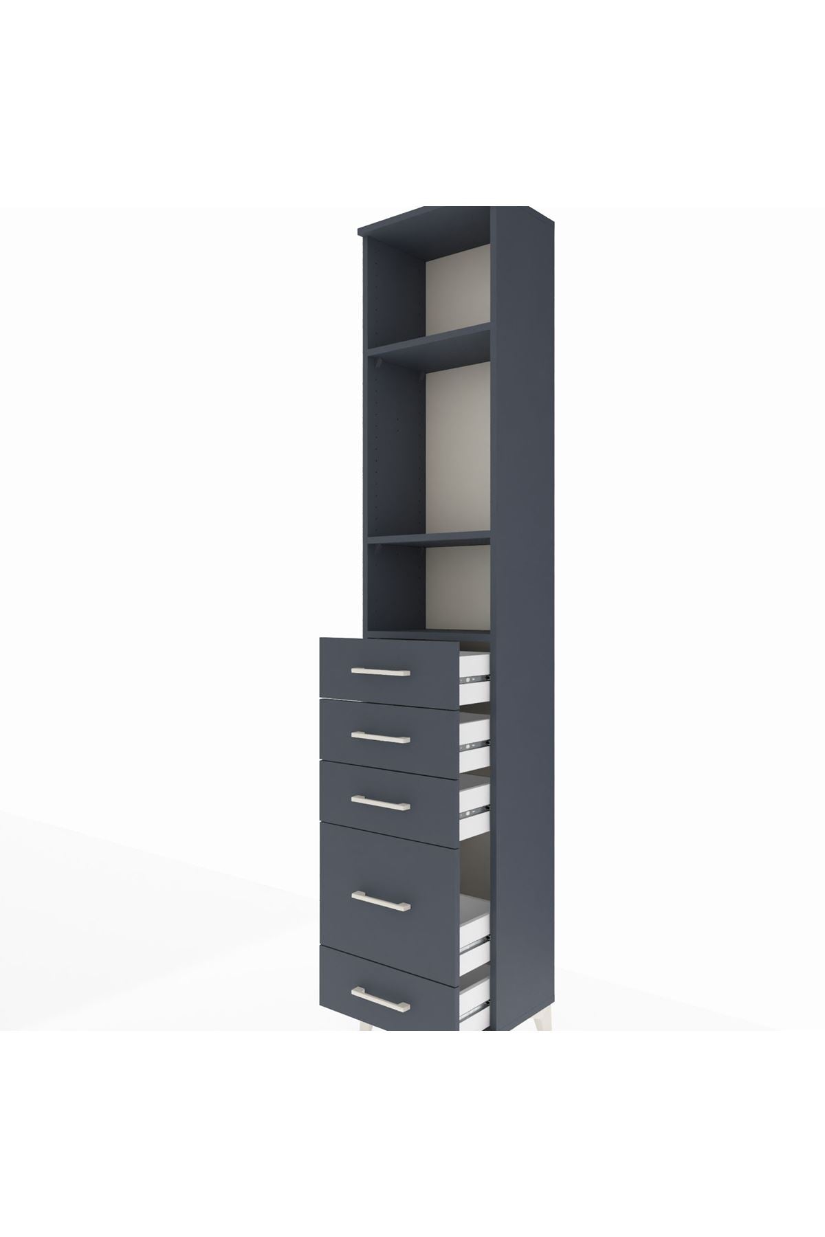 Arges Dolap 3 Raflı 5 Çekmeceli 44x30x221 Antrasit-Antrasit