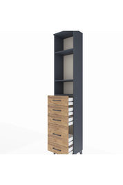 Arges Dolap 3 Raflı 5 Çekmeceli 44x30x221 Antrasit-Çam