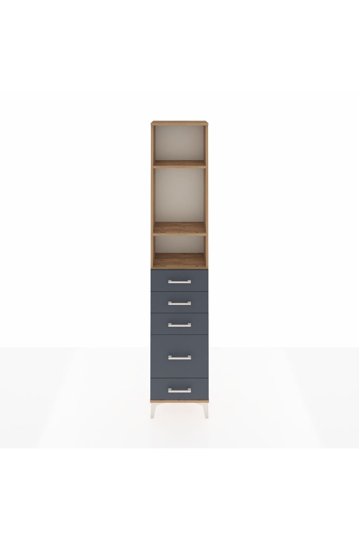 Arges Dolap 3 Raflı 5 Çekmeceli 44x30x221 Çam-Antrasit