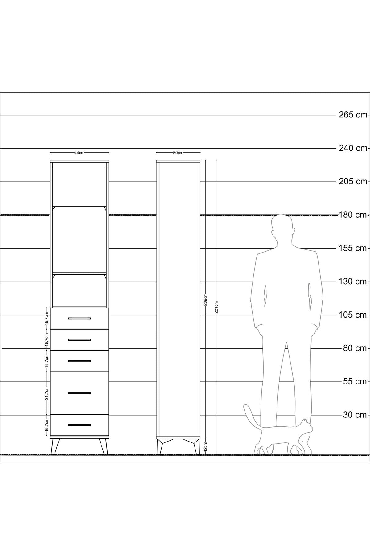 Arges Dolap 3 Raflı 5 Çekmeceli 44x30x221 Çam-Antrasit