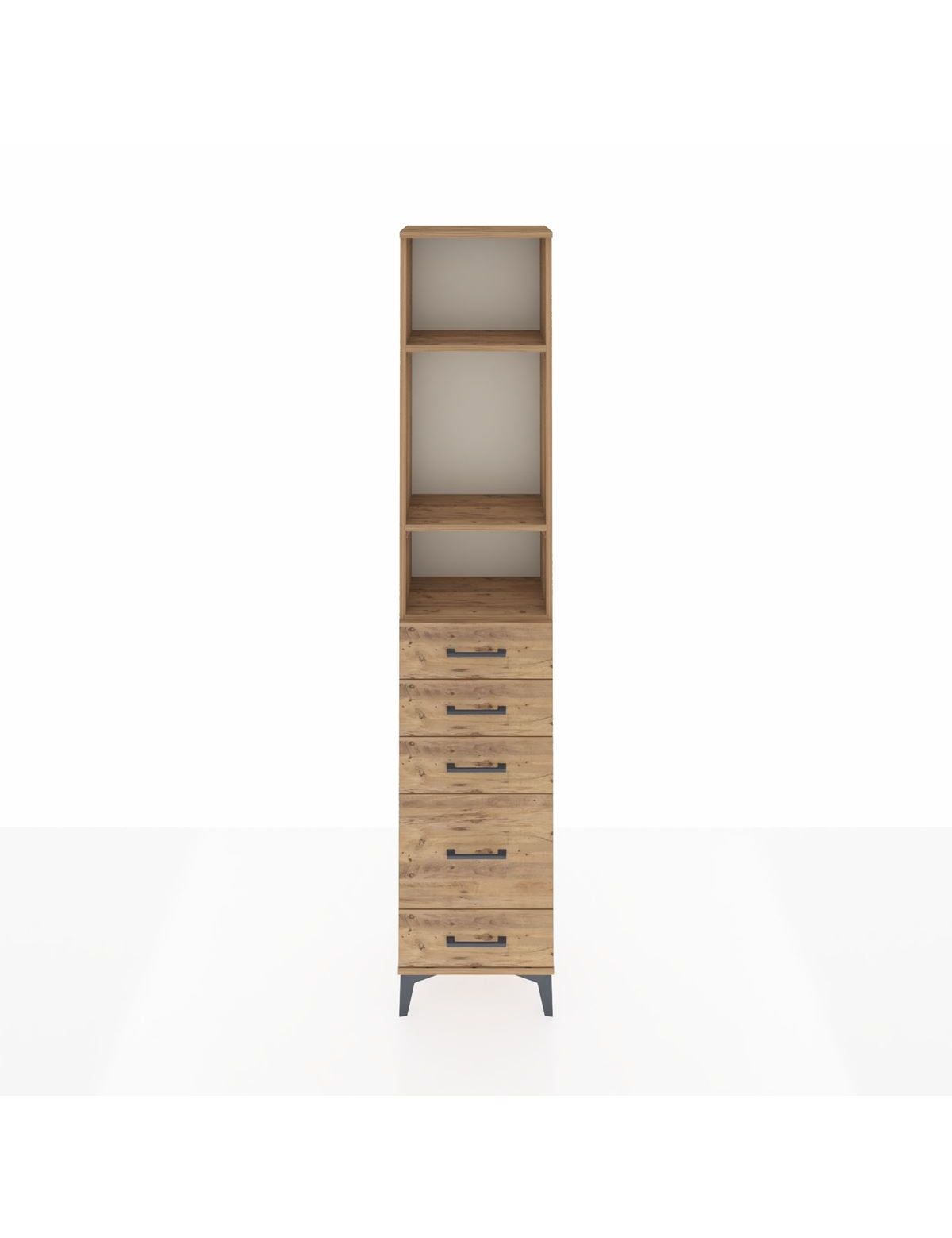 Arges Dolap 3 Raflı 5 Çekmeceli 44x30x221 Çam-Çam