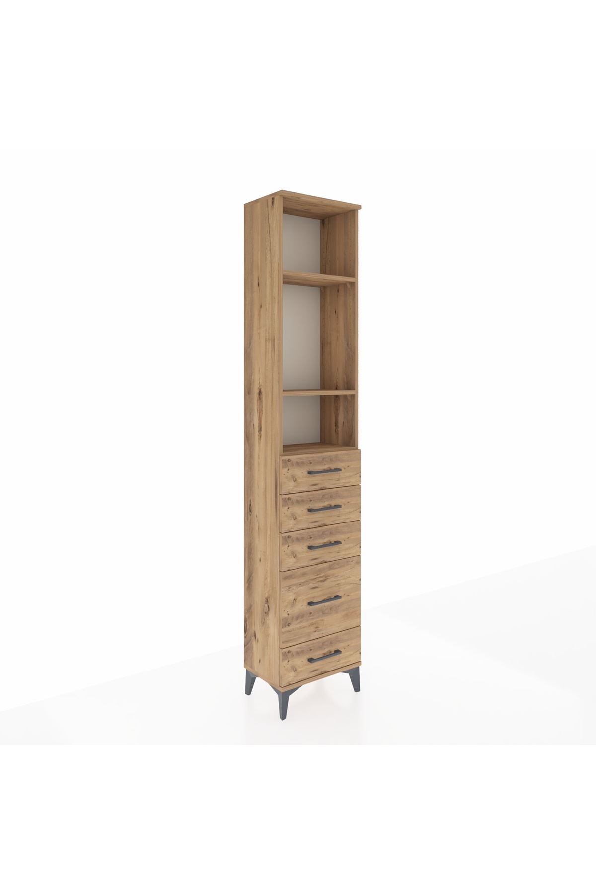 Arges Dolap 3 Raflı 5 Çekmeceli 44x30x221 Çam-Çam