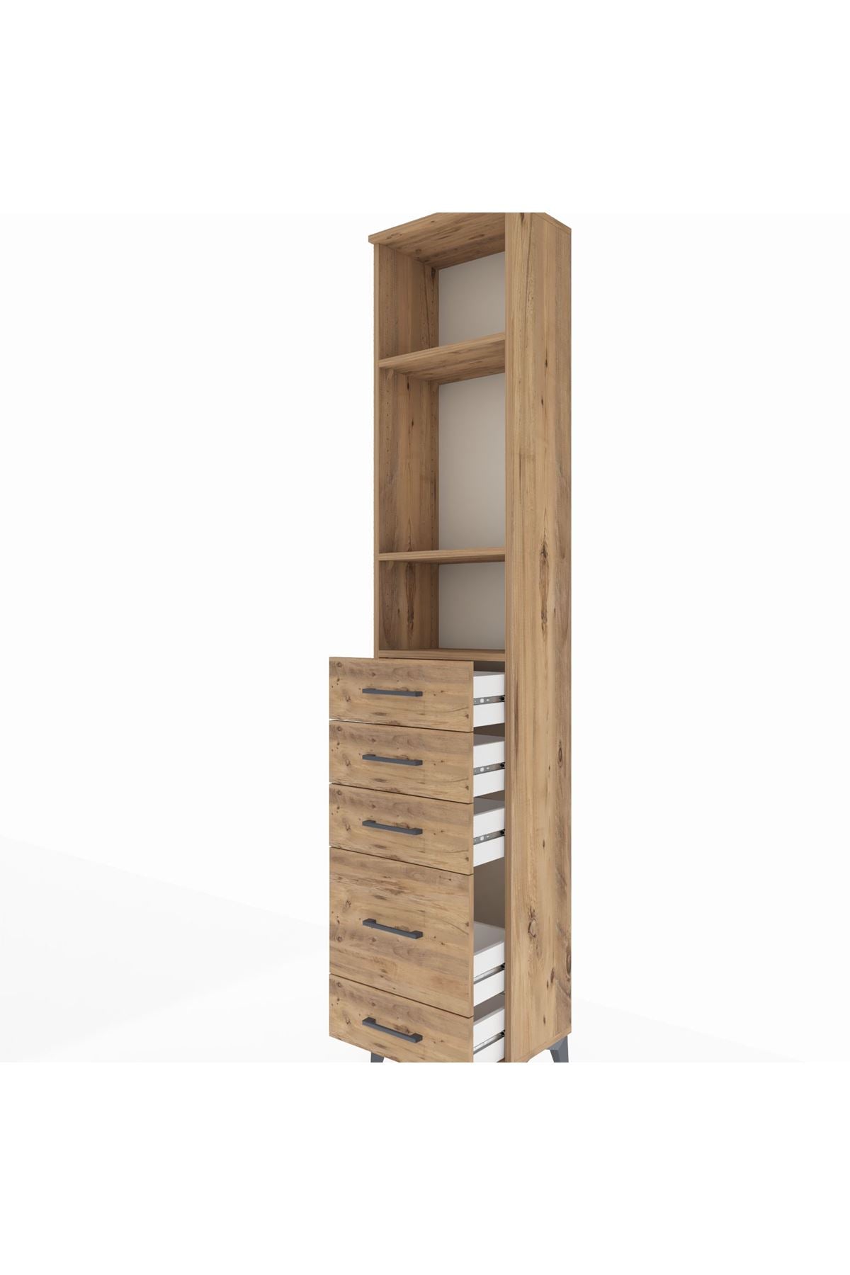 Arges Dolap 3 Raflı 5 Çekmeceli 44x30x221 Çam-Çam