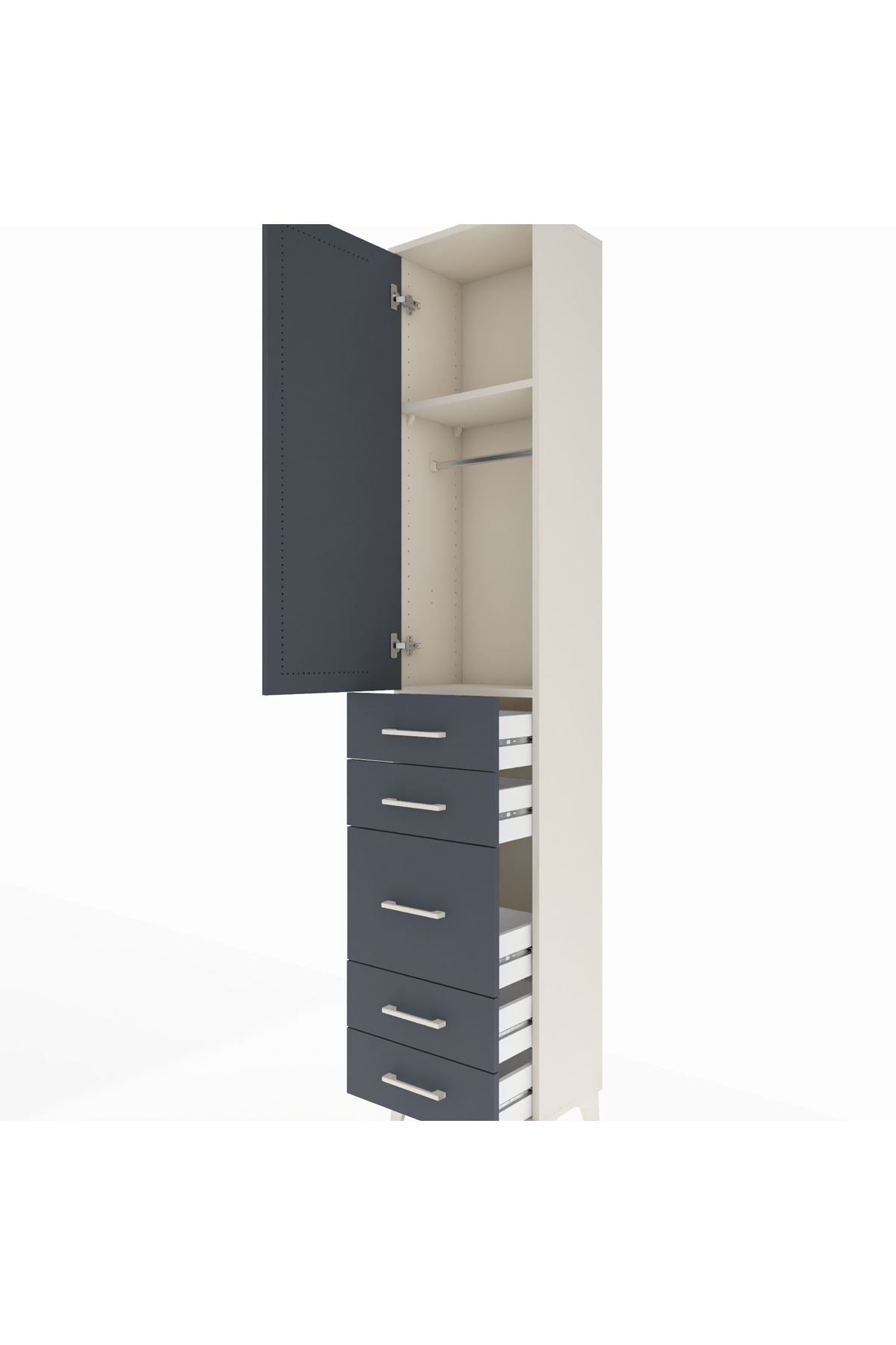 Arges Dolap 2 Raflı 5 Çekmeceli Tek Askılı 44x30x221 Aytaşı-Antrasit