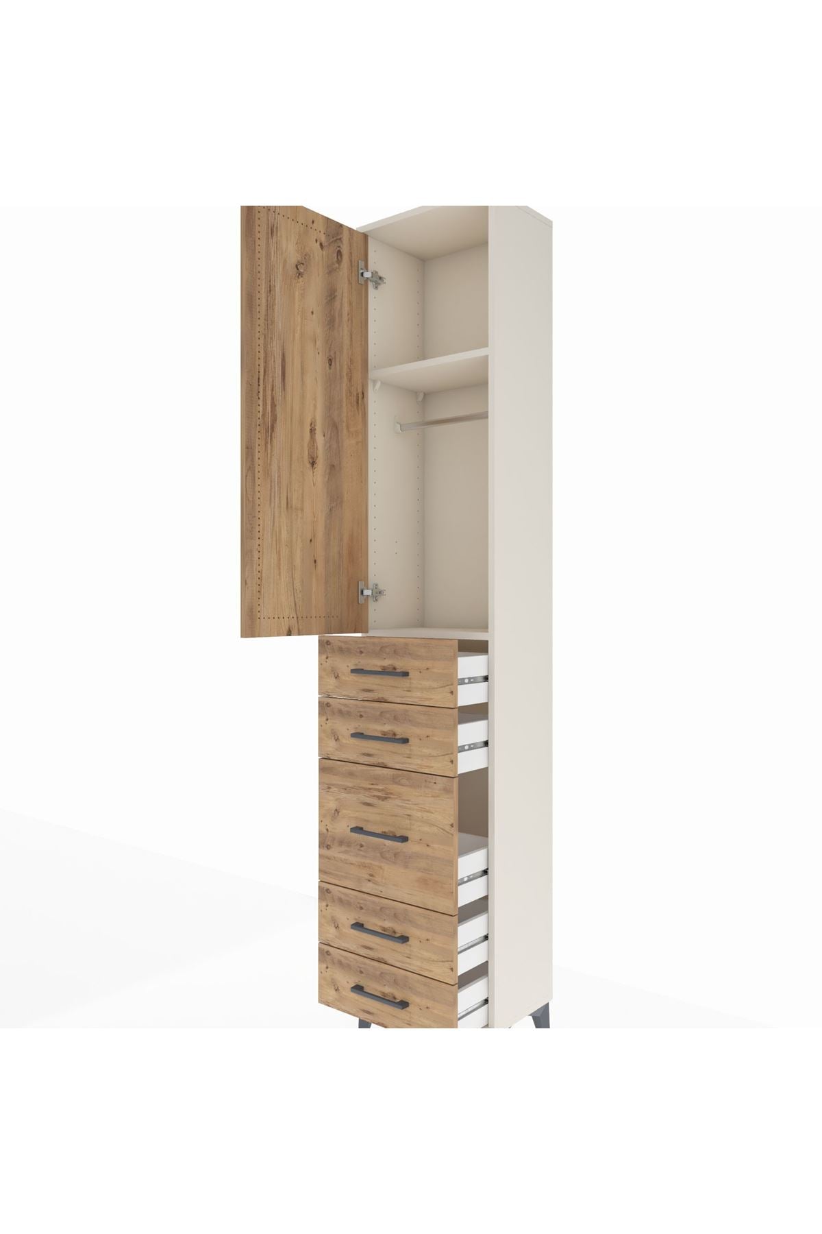 Arges Dolap 2 Raflı 5 Çekmeceli Tek Askılı 44x30x221 Aytaşı-Çam