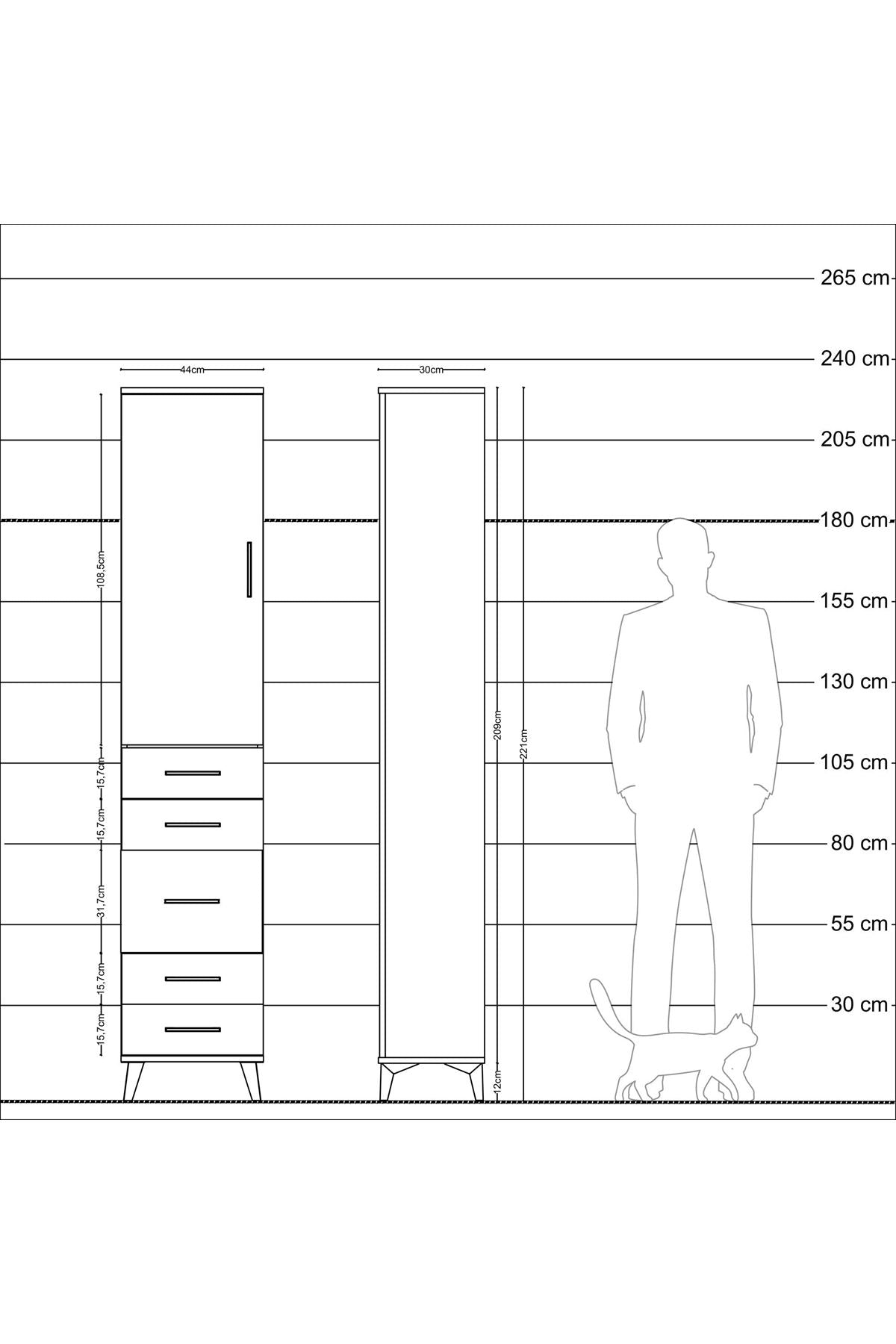 Arges Dolap 2 Raflı 5 Çekmeceli Tek Askılı 44x30x221 Antrasit-Aytaşı