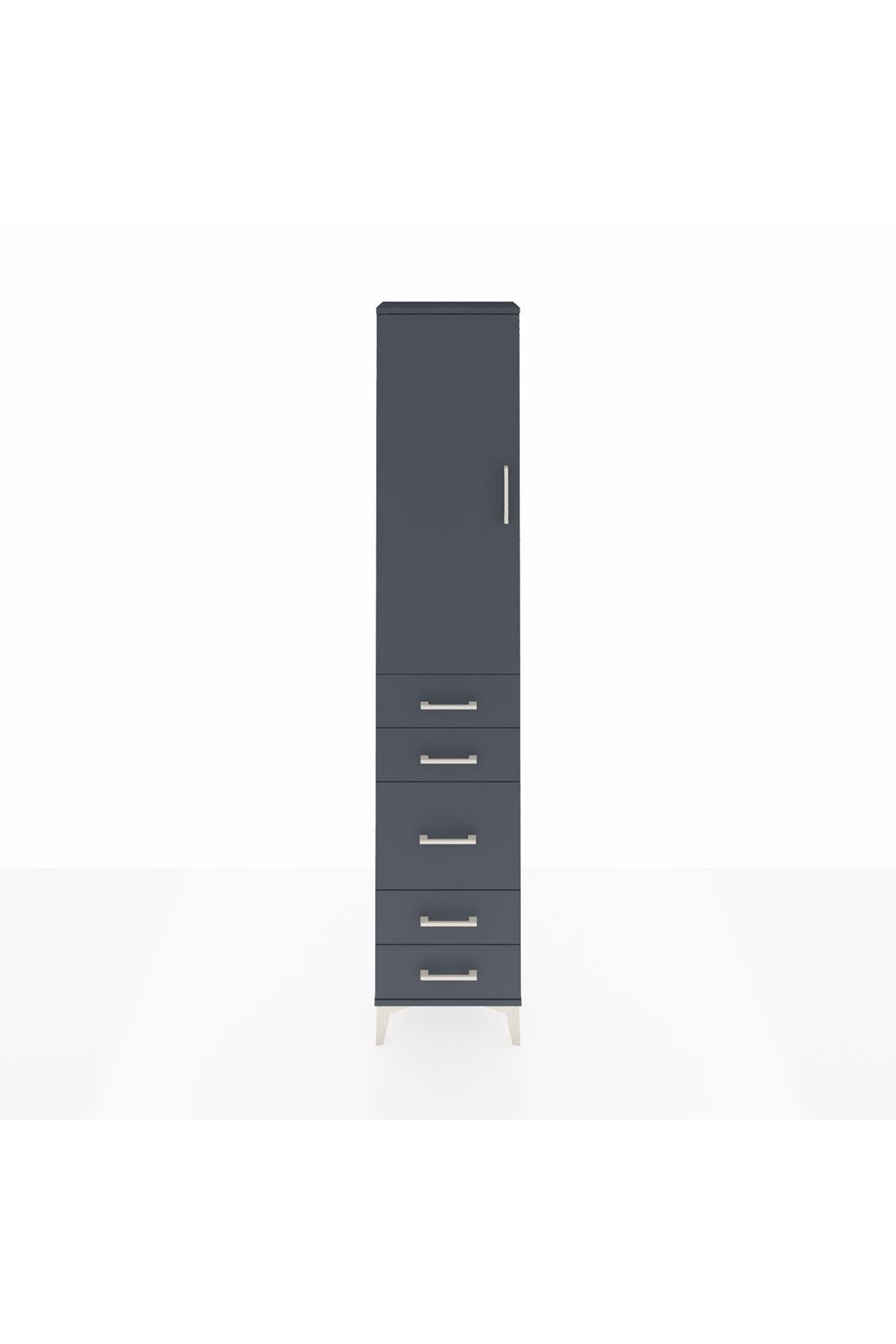 Arges Dolap 2 Raflı 5 Çekmeceli Tek Askılı 44x30x221 Antrasit-Antrasit