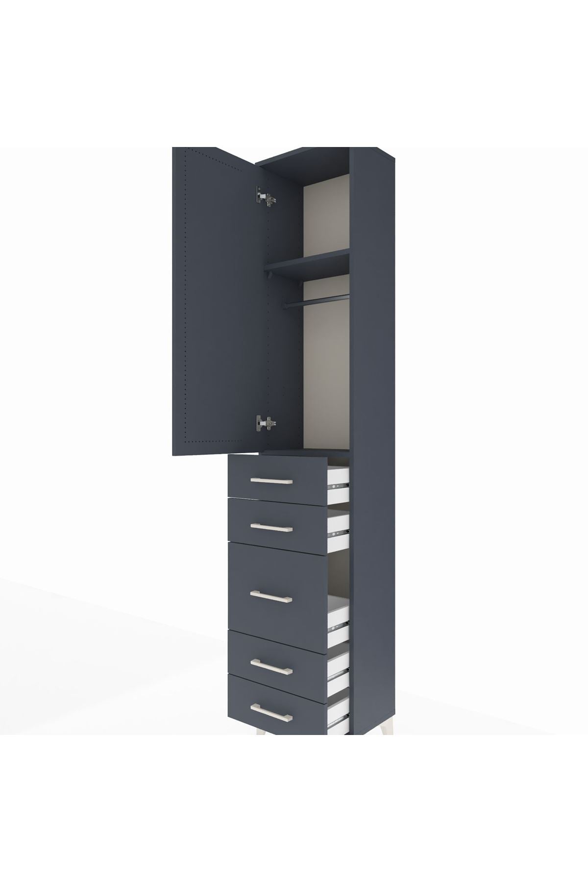 Arges Dolap 2 Raflı 5 Çekmeceli Tek Askılı 44x30x221 Antrasit-Antrasit