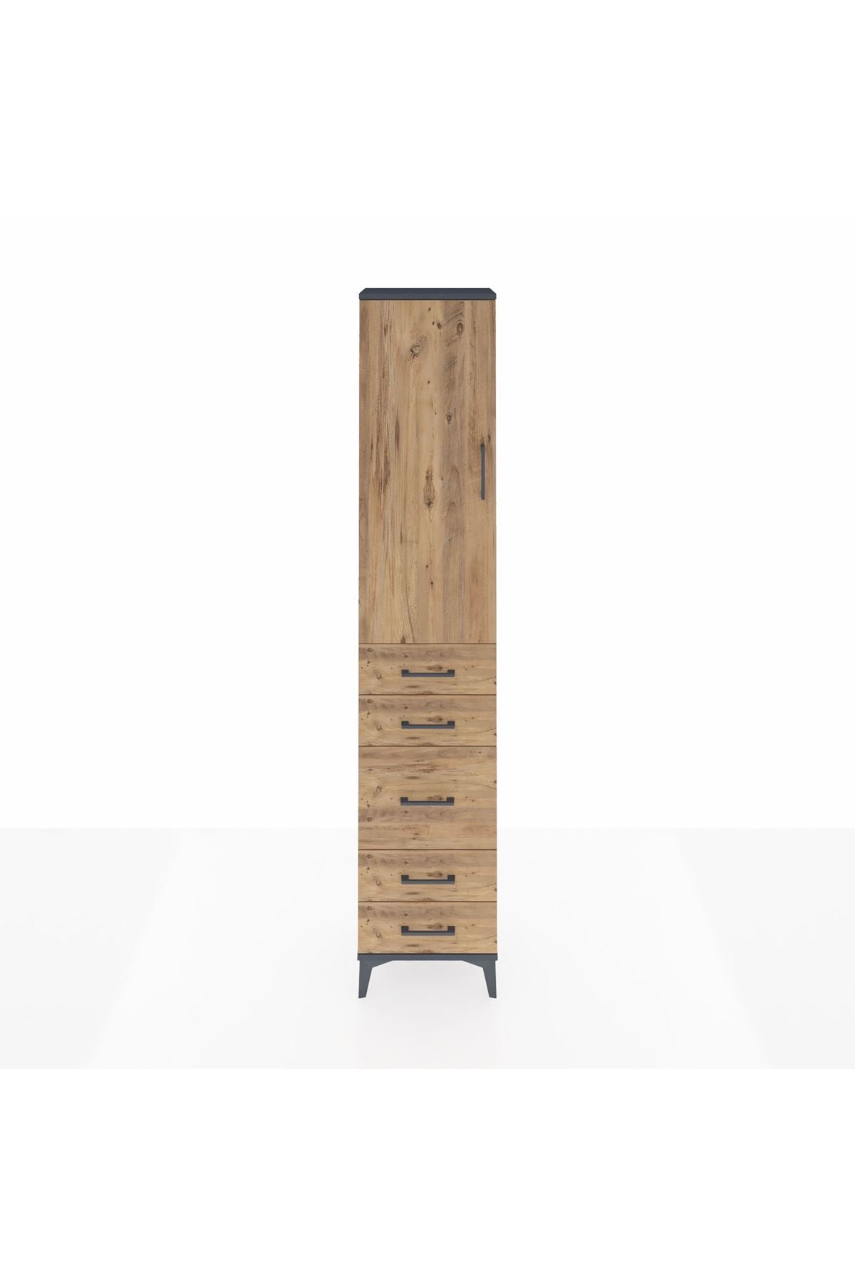 Arges Dolap 2 Raflı 5 Çekmeceli Tek Askılı 44x30x221 Antrasit-Çam