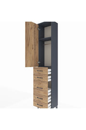 Arges Dolap 2 Raflı 5 Çekmeceli Tek Askılı 44x30x221 Antrasit-Çam