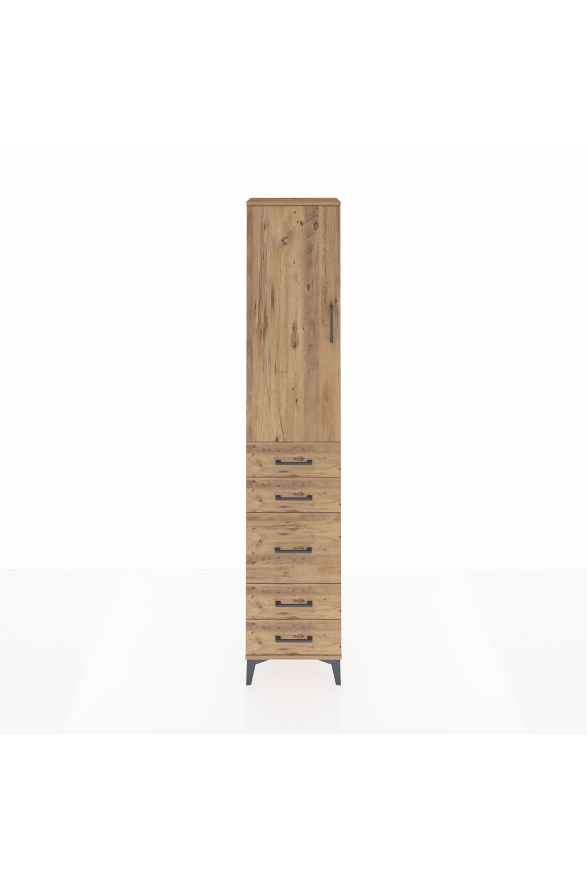 Arges Dolap 2 Raflı 5 Çekmeceli Tek Askılı 44x30x221 Çam-Çam