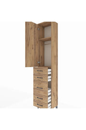 Arges Dolap 2 Raflı 5 Çekmeceli Tek Askılı 44x30x221 Çam-Çam