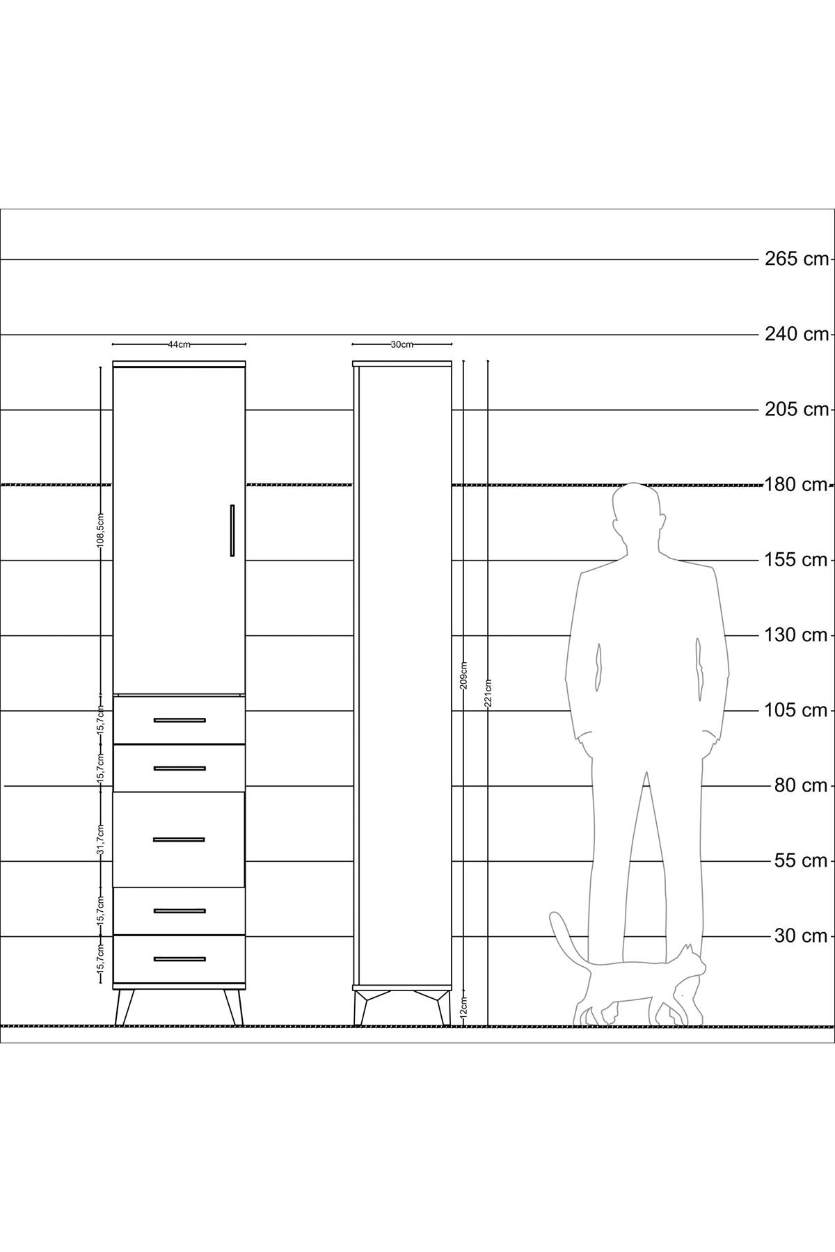 Arges Dolap 3 Raflı 5 Çekmeceli Tek Kapaklı 44x30x221 Aytaşı-Aytaşı