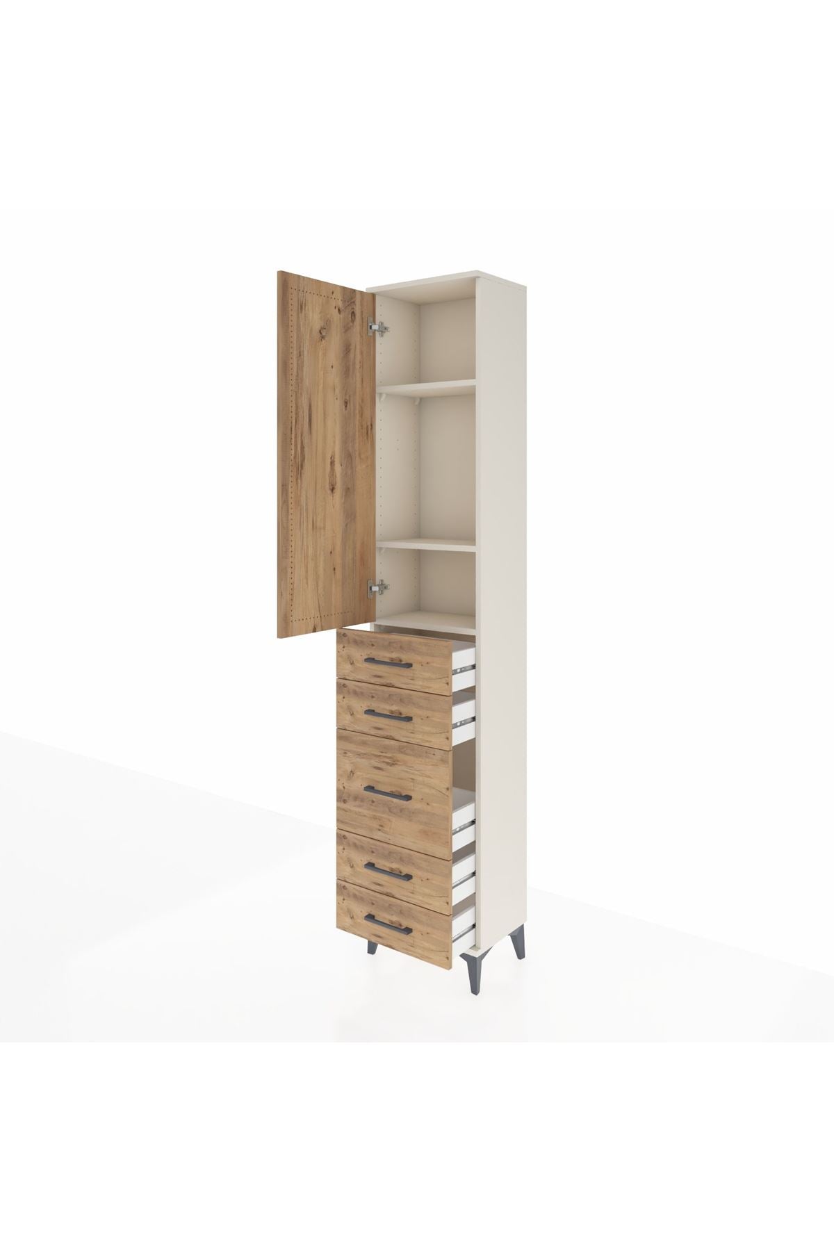 Arges Dolap 3 Raflı 5 Çekmeceli Tek Kapaklı 44x30x221 Aytaşı-Çam