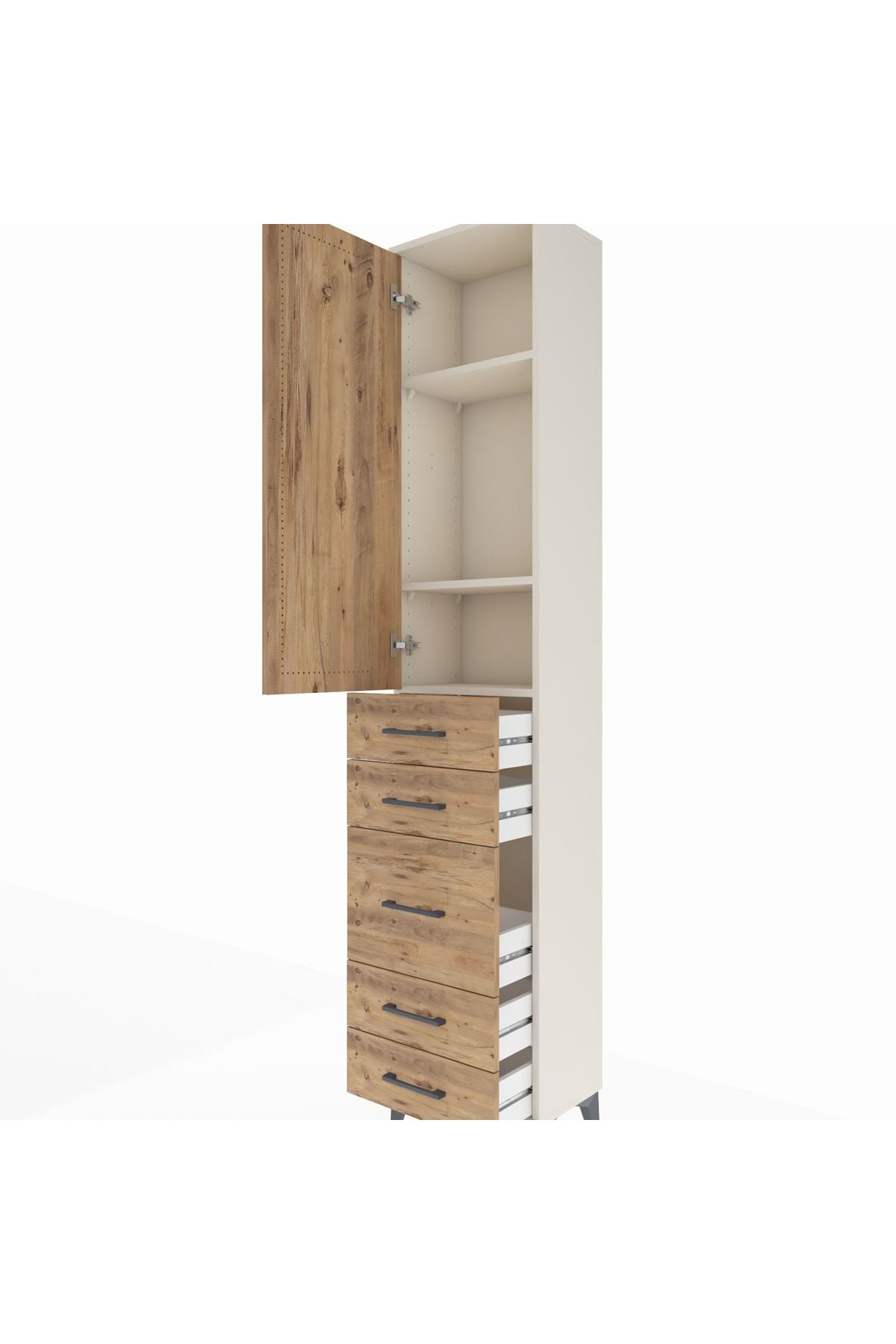 Arges Dolap 3 Raflı 5 Çekmeceli Tek Kapaklı 44x30x221 Aytaşı-Çam