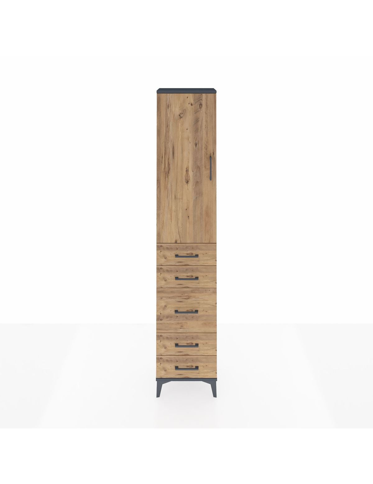 Arges Dolap 3 Raflı 5 Çekmeceli Tek Kapaklı 44x30x221 Antrasit-Çam