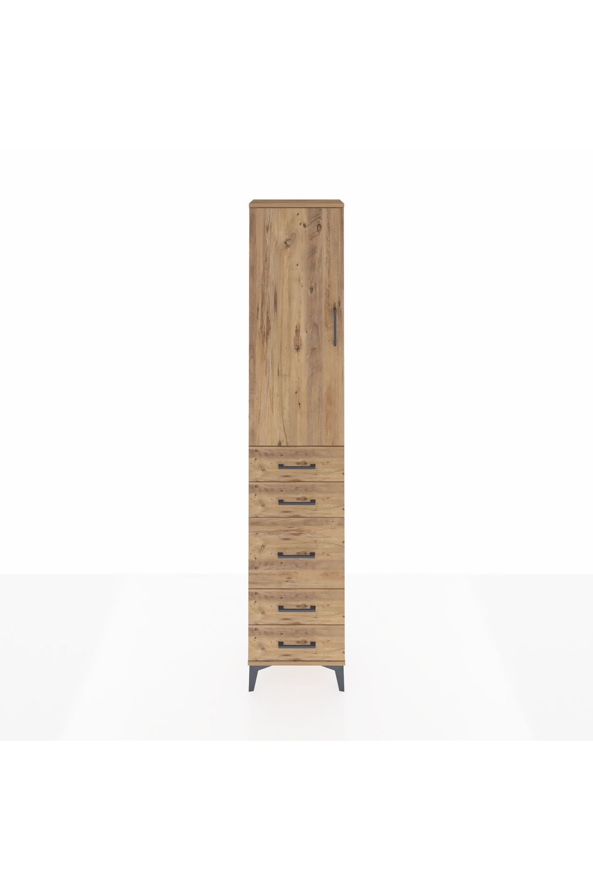 Arges Dolap 3 Raflı 5 Çekmeceli Tek Kapaklı 44x30x221 Çam-Çam