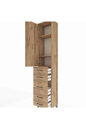 Arges Dolap 3 Raflı 5 Çekmeceli Tek Kapaklı 44x30x221 Çam-Çam