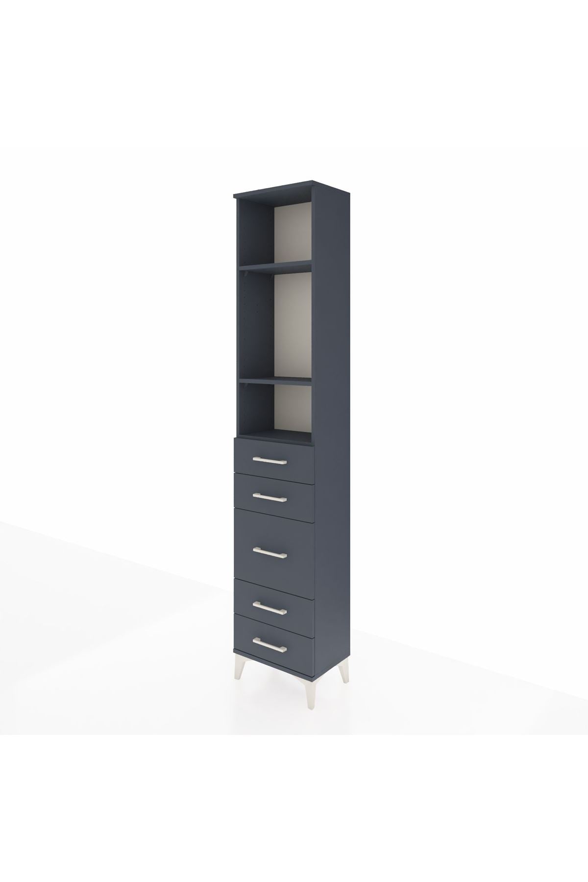 Arges Dolap 3 Raflı 5 Çekmeceli 44x30x221 Antrasit-Antrasit