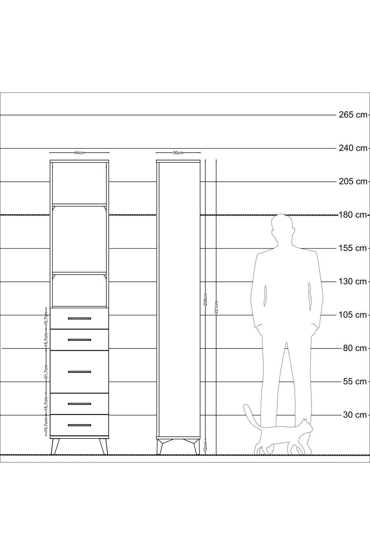 Arges Dolap 3 Raflı 5 Çekmeceli 44x30x221 Çam-Aytaşı