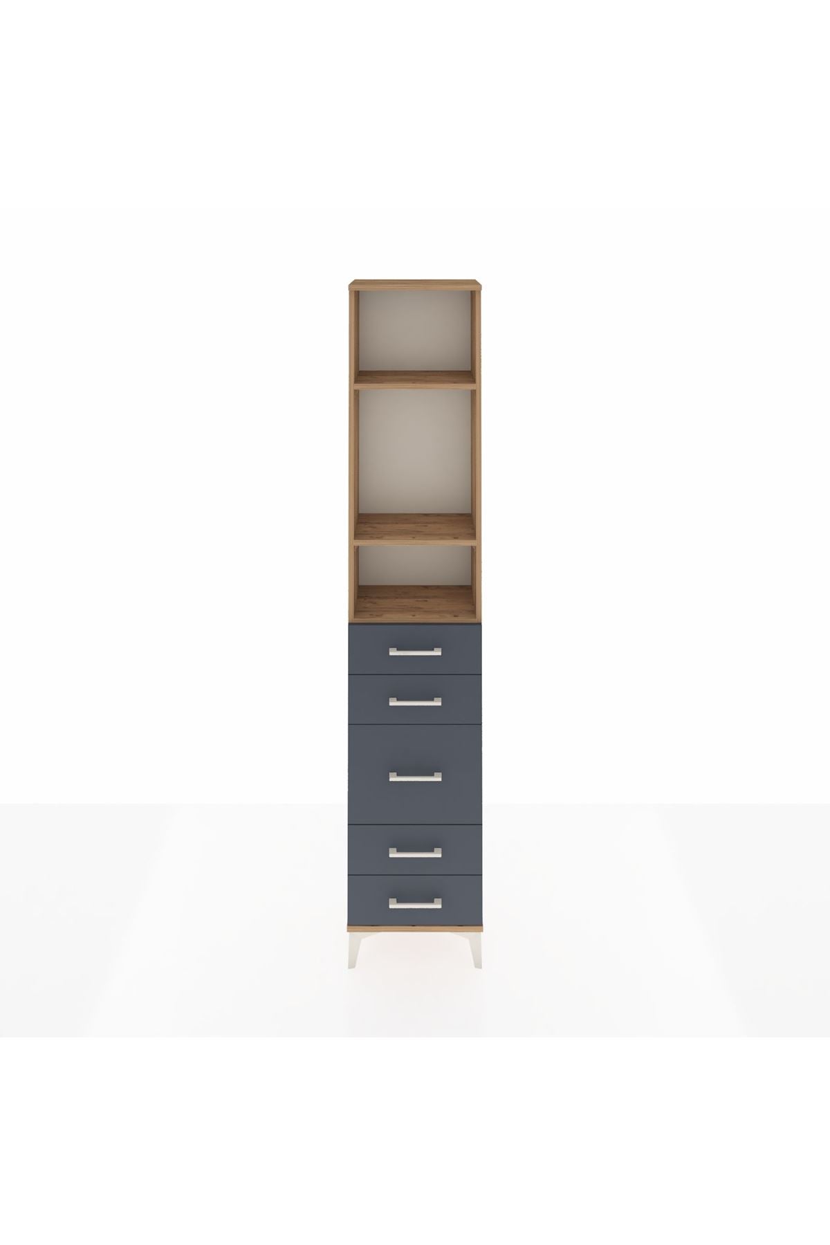 Arges Dolap 3 Raflı 5 Çekmeceli 44x30x221 Çam-Antrasit