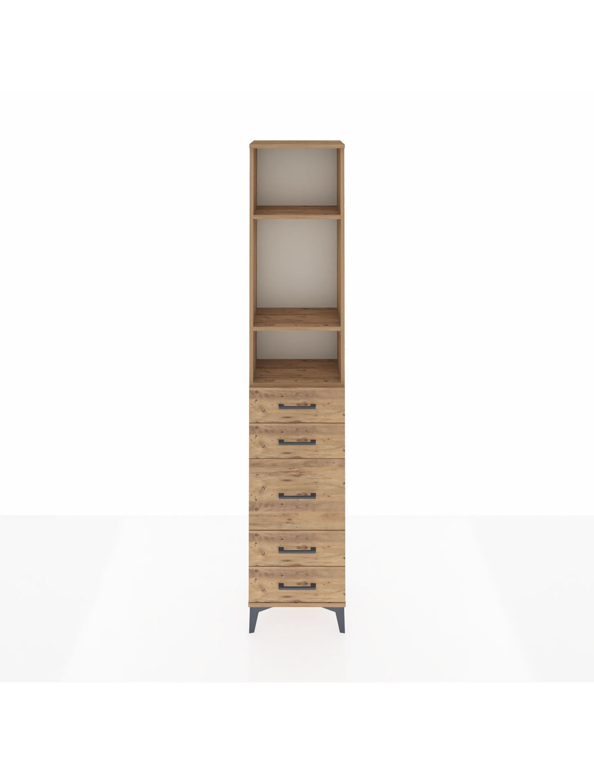 Arges Dolap 3 Raflı 5 Çekmeceli 44x30x221 Çam-Çam