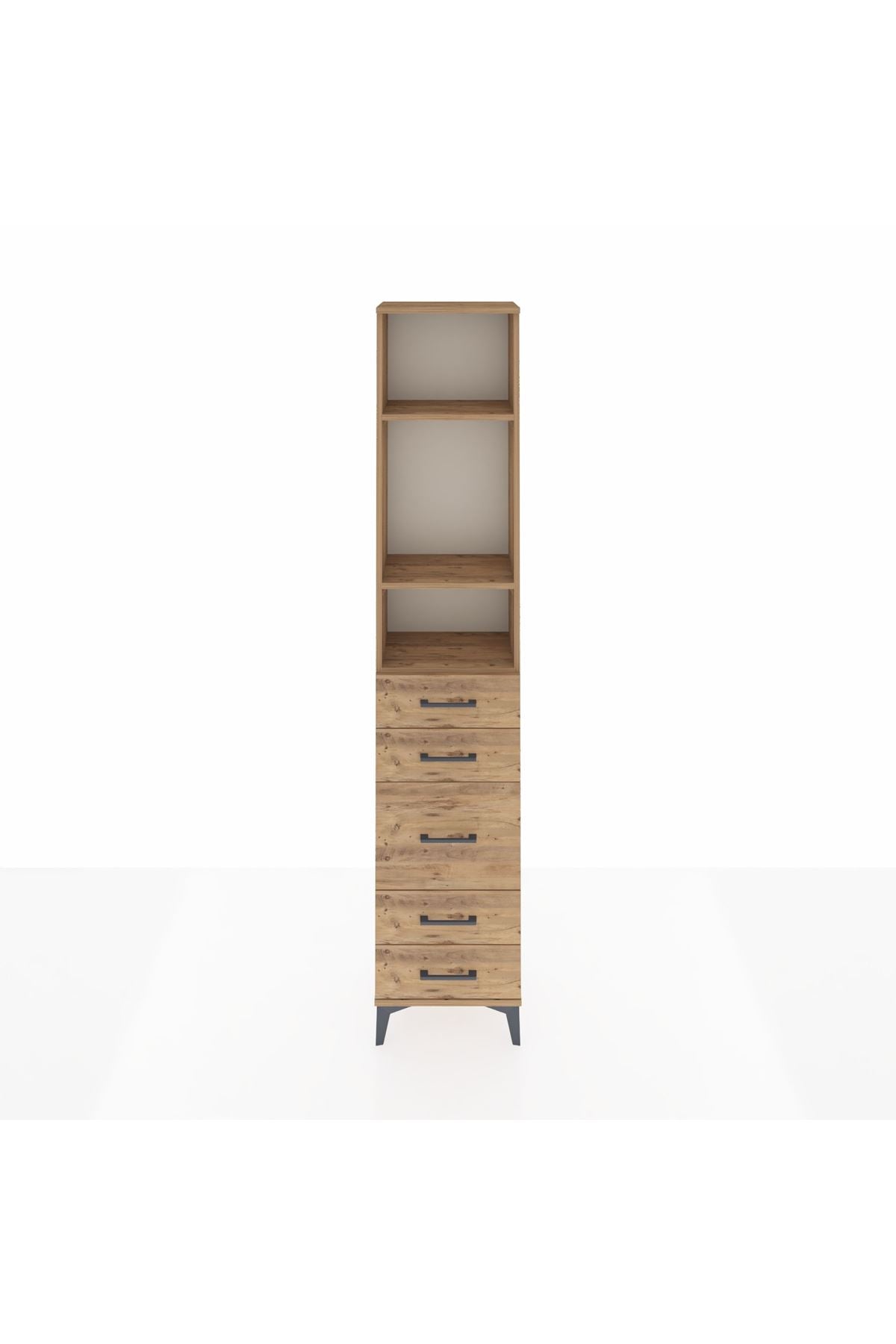 Arges Dolap 3 Raflı 5 Çekmeceli 44x30x221 Çam-Çam