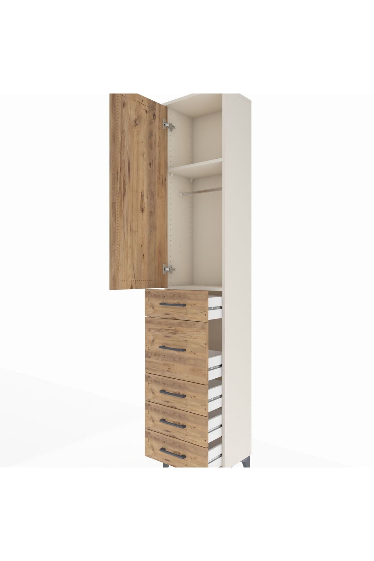 Arges Dolap 2 Raflı 5 Çekmeceli Tek Askılı 44x30x221 Aytaşı-Çam