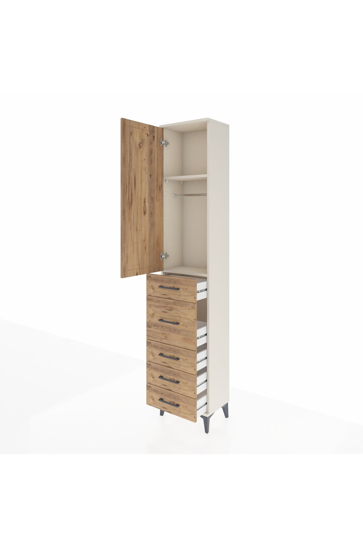 Arges Dolap 2 Raflı 5 Çekmeceli Tek Askılı 44x30x221 Aytaşı-Çam