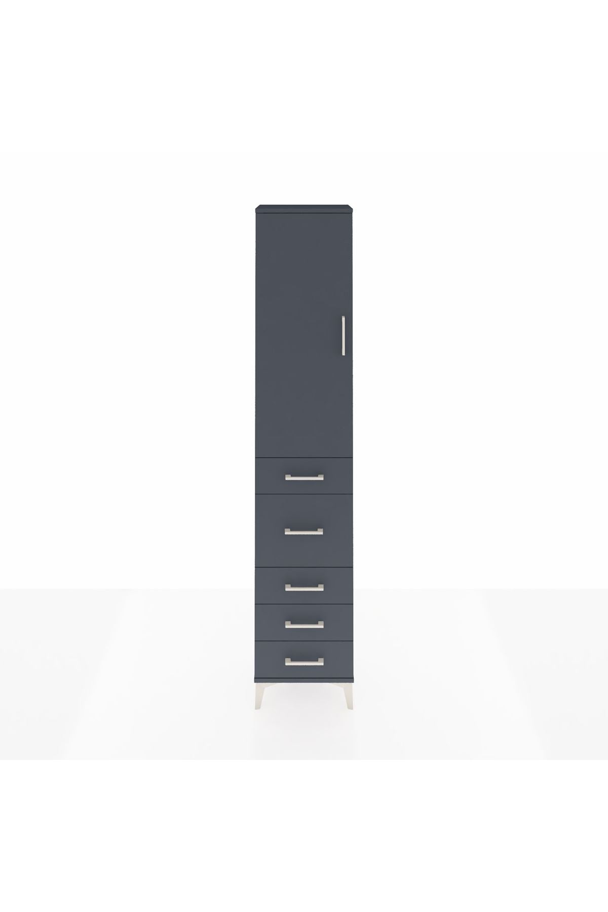 Arges Dolap 2 Raflı 5 Çekmeceli Tek Askılı 44x30x221 Antrasit-Antrasit