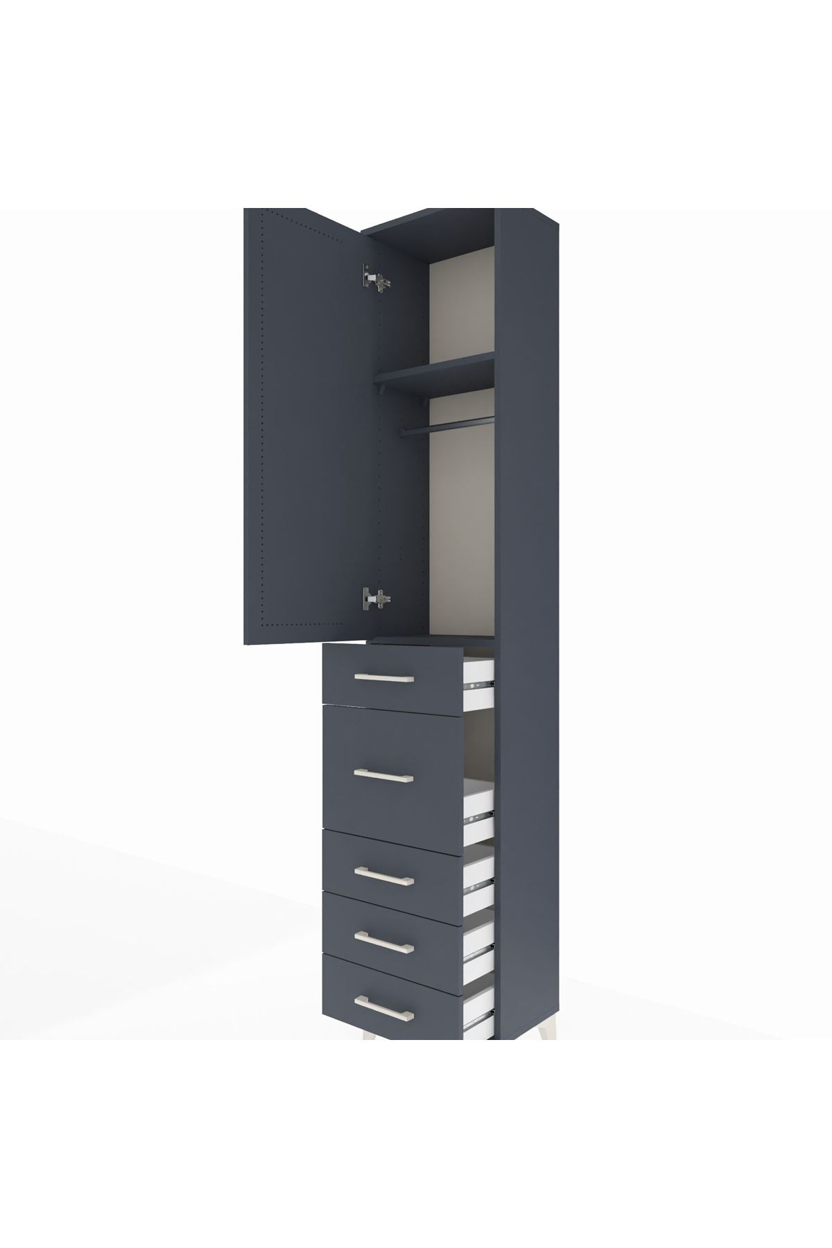 Arges Dolap 2 Raflı 5 Çekmeceli Tek Askılı 44x30x221 Antrasit-Antrasit