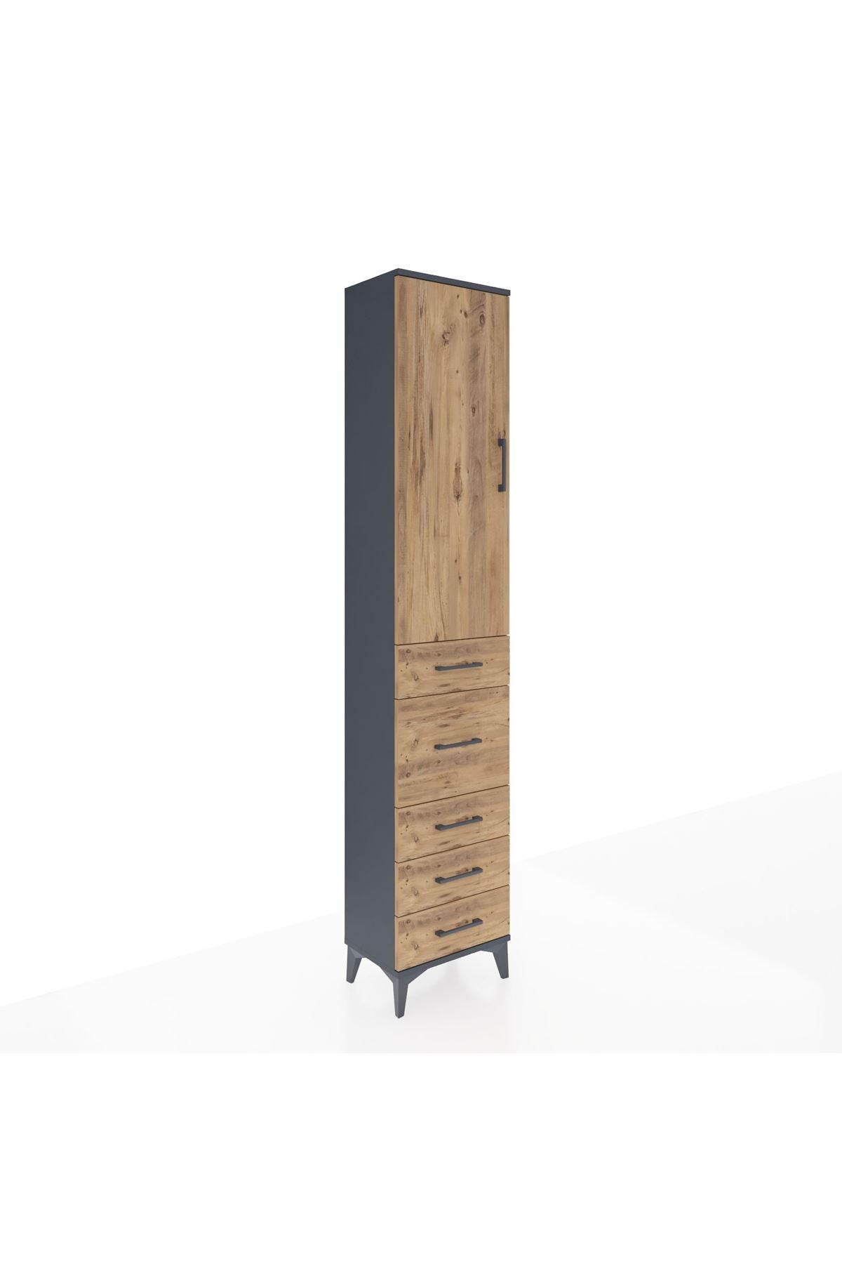 Arges Dolap 2 Raflı 5 Çekmeceli Tek Askılı 44x30x221 Antrasit-Çam