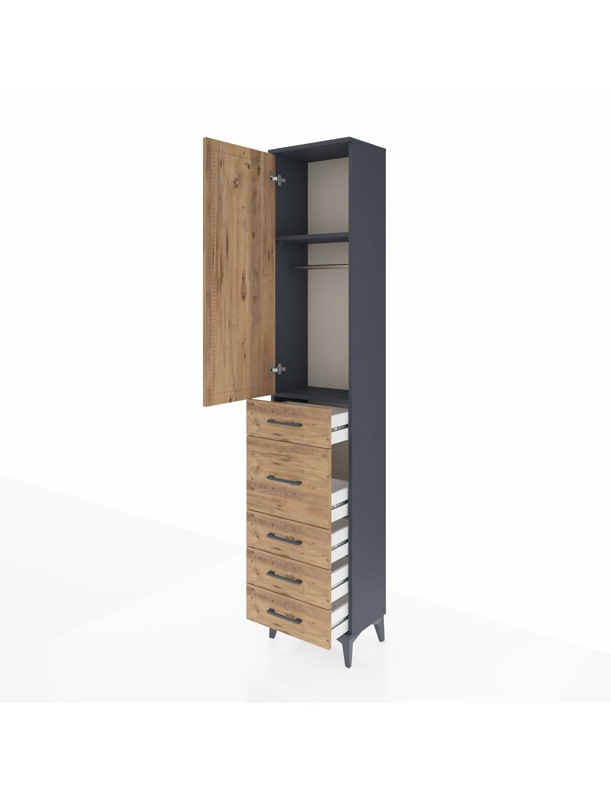 Arges Dolap 2 Raflı 5 Çekmeceli Tek Askılı 44x30x221 - S28M115V6A