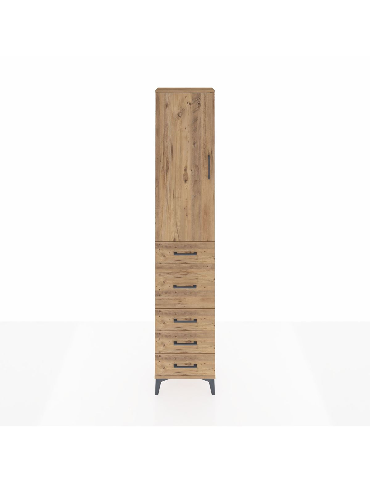 Arges Dolap 2 Raflı 5 Çekmeceli Tek Askılı 44x30x221 Çam-Çam