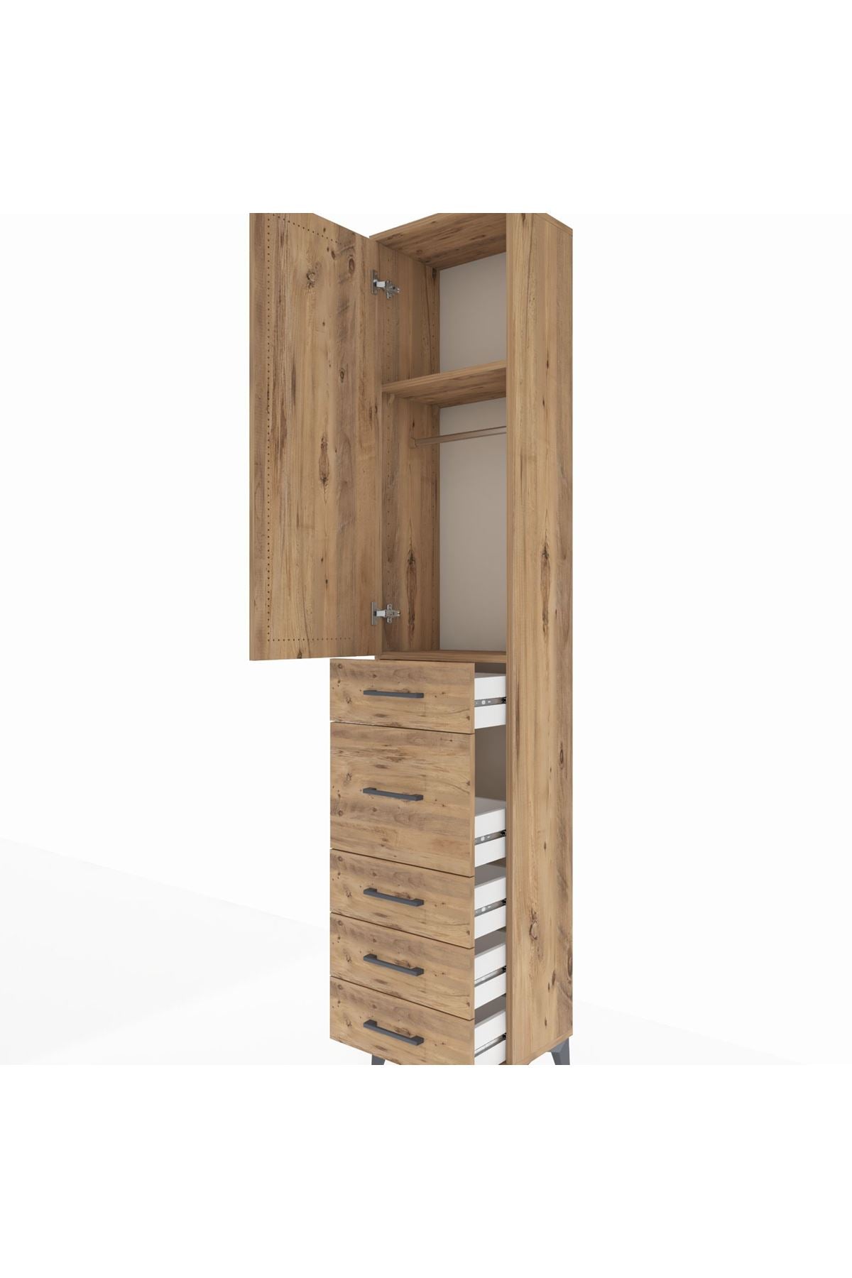 Arges Dolap 2 Raflı 5 Çekmeceli Tek Askılı 44x30x221 Çam-Çam