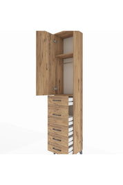 Arges Dolap 2 Raflı 5 Çekmeceli Tek Askılı 44x30x221 Çam-Çam