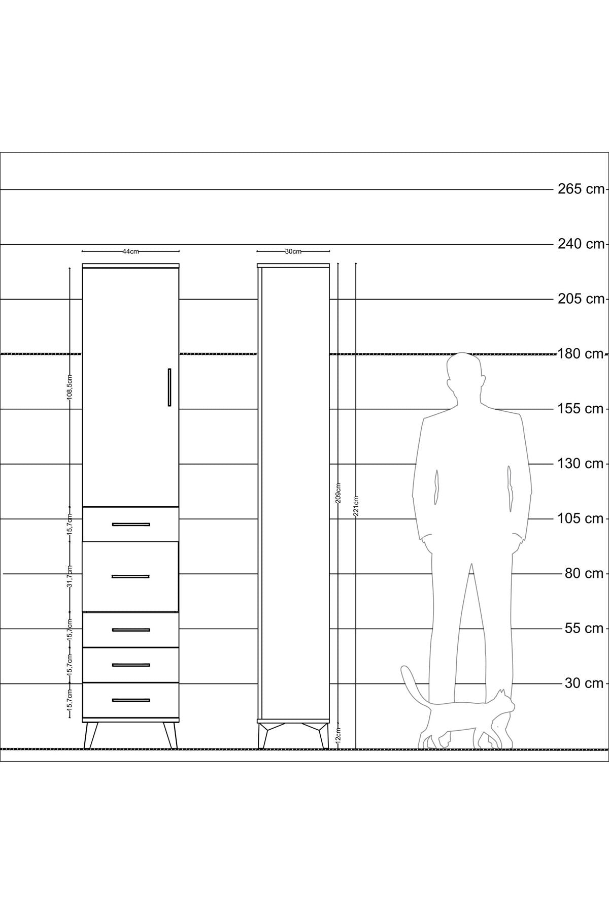 Arges Dolap 3 Raflı 5 Çekmeceli Tek Kapaklı 44x30x221 Aytaşı-Aytaşı