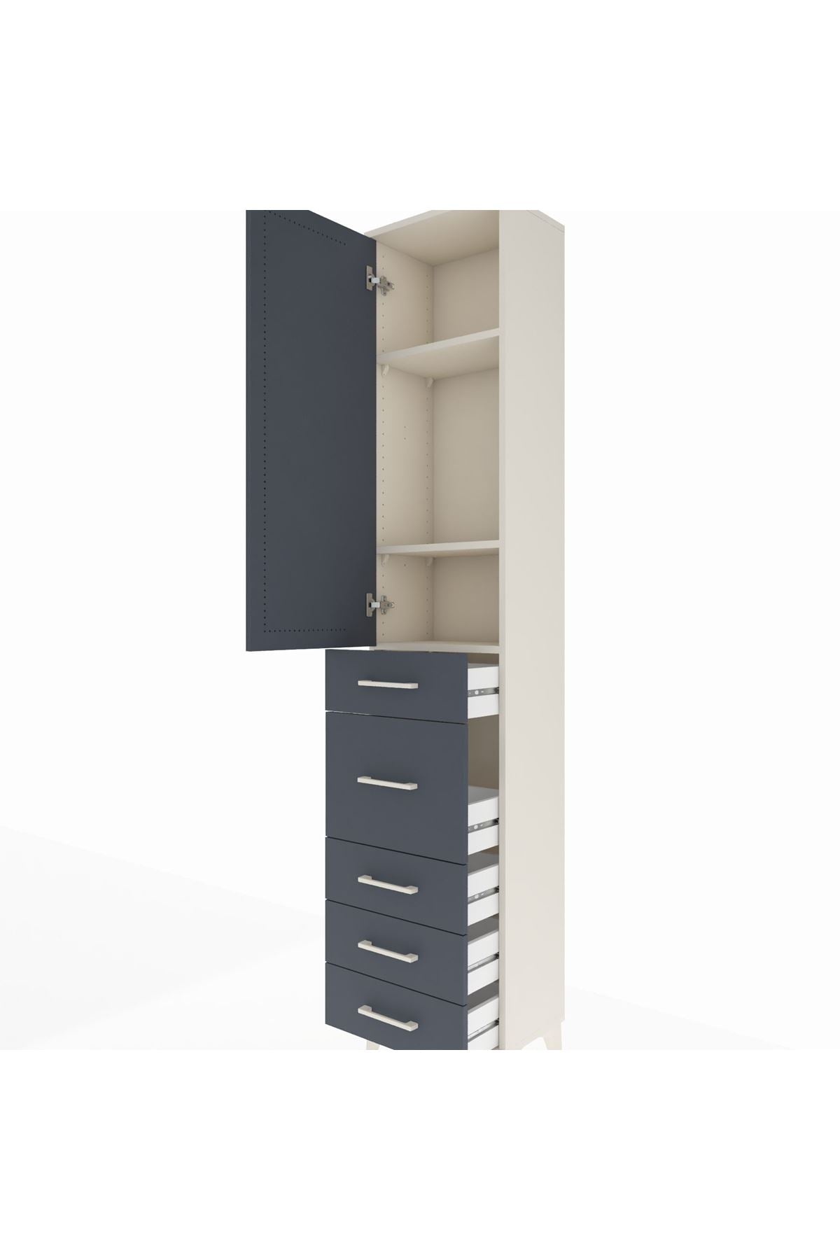 Arges Dolap 3 Raflı 5 Çekmeceli Tek Kapaklı 44x30x221 Aytaşı-Antrasit