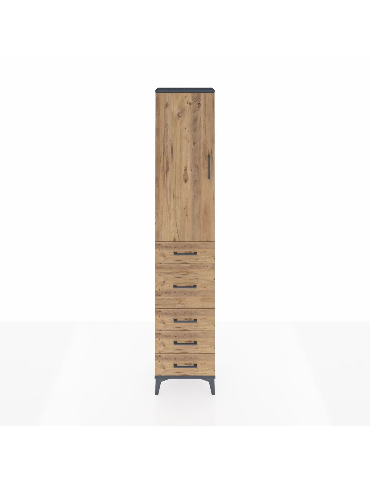 Arges Dolap 3 Raflı 5 Çekmeceli Tek Kapaklı 44x30x221 Antrasit-Çam