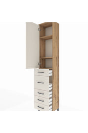 Arges Dolap 3 Raflı 5 Çekmeceli Tek Kapaklı 44x30x221 Çam-Aytaşı